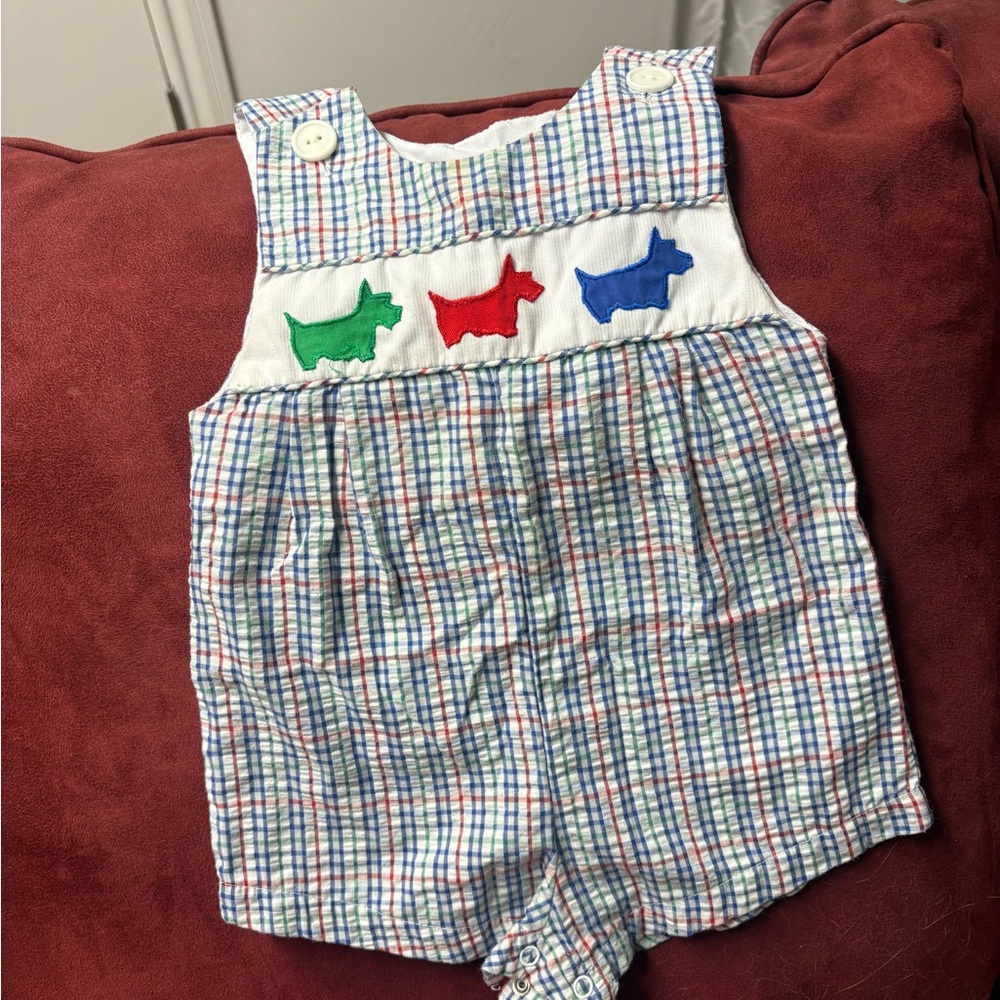 Colorful Plaid Kids Bodysuit with Dog Design